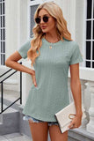 Eyelet Slit Round Neck Short Sleeve T-Shirt - Trendsi - Flyclothing LLC