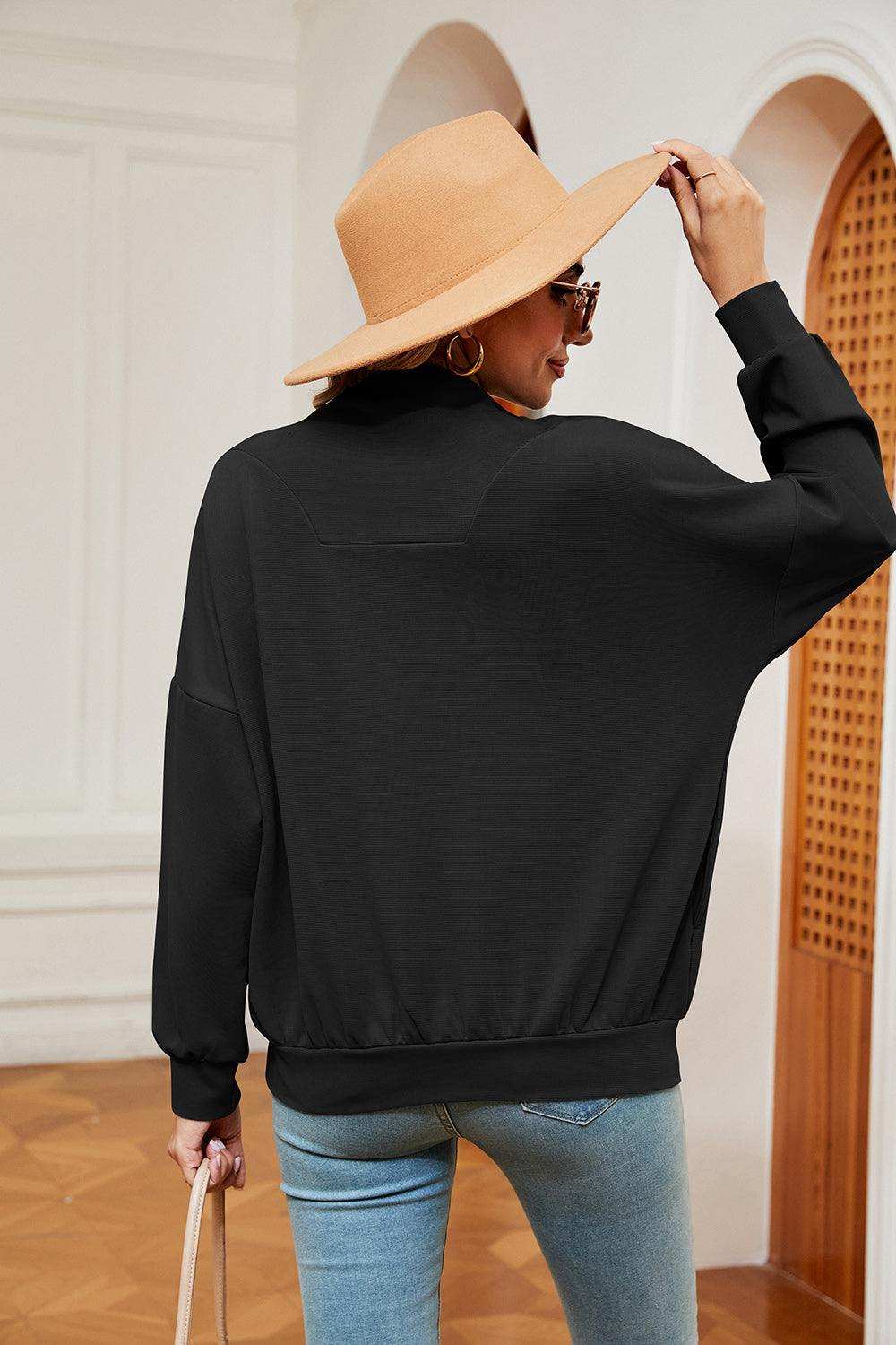 Half-Zip Dropped Shoulder Sweatshirt - Trendsi - Flyclothing LLC