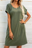 Scoop Neck Short Sleeve Pocket Dress - Trendsi