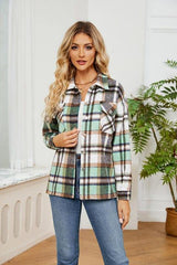 Collared Plaid Shacket - Trendsi