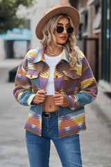Printed Collared Neck Jacket - Trendsi - Flyclothing LLC