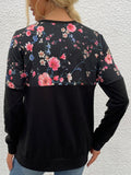 Floral Print Round Neck Dropped Shoulder Tee - Trendsi