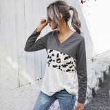 Leopard Color Block V-Neck Twisted Tee - Trendsi