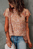 Floral Flutter Sleeve Frill Trim Blouse - Trendsi - Flyclothing LLC