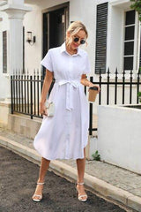 Tied Button Up Shirt Dress - Trendsi - Flyclothing LLC