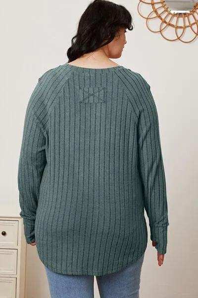 Basic Bae Full Size Ribbed Thumbhole Sleeve T-Shirt - Trendsi - Flyclothing LLC