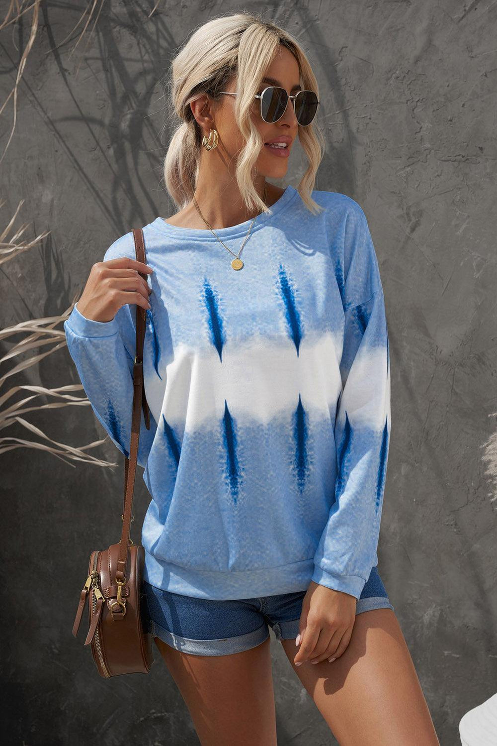 Drop Shoulder Round Neck Sweatshirt - Trendsi
