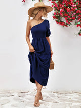 Smocked One-Shoulder Midi Dress - Trendsi - Flyclothing LLC