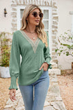 Eyelet V-Neck Smocked Flounce Sleeve Blouse - Trendsi - Flyclothing LLC