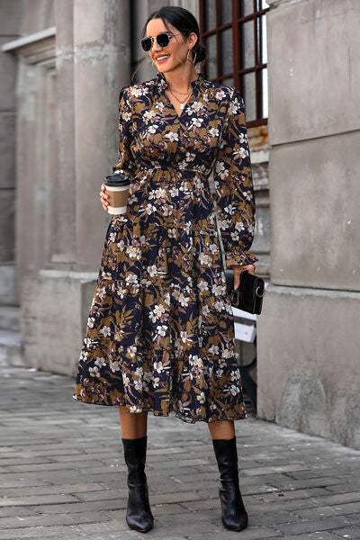 Floral Flounce Sleeve Tiered Dress - Trendsi - Flyclothing LLC