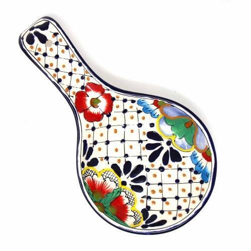 Handmade Pottery Spoon Rest, Dots & Flowers - Encantada - Flyclothing LLC