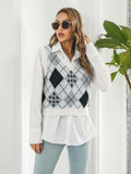 V-Neck Plaid Sweater Vest - Trendsi - Flyclothing LLC