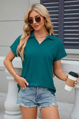 Johnny Collar Short Sleeve Blouse - Trendsi - Flyclothing LLC