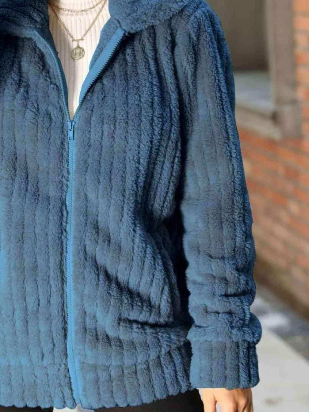 Zip-Up Collared Ribbed Jacket - Trendsi - Flyclothing LLC