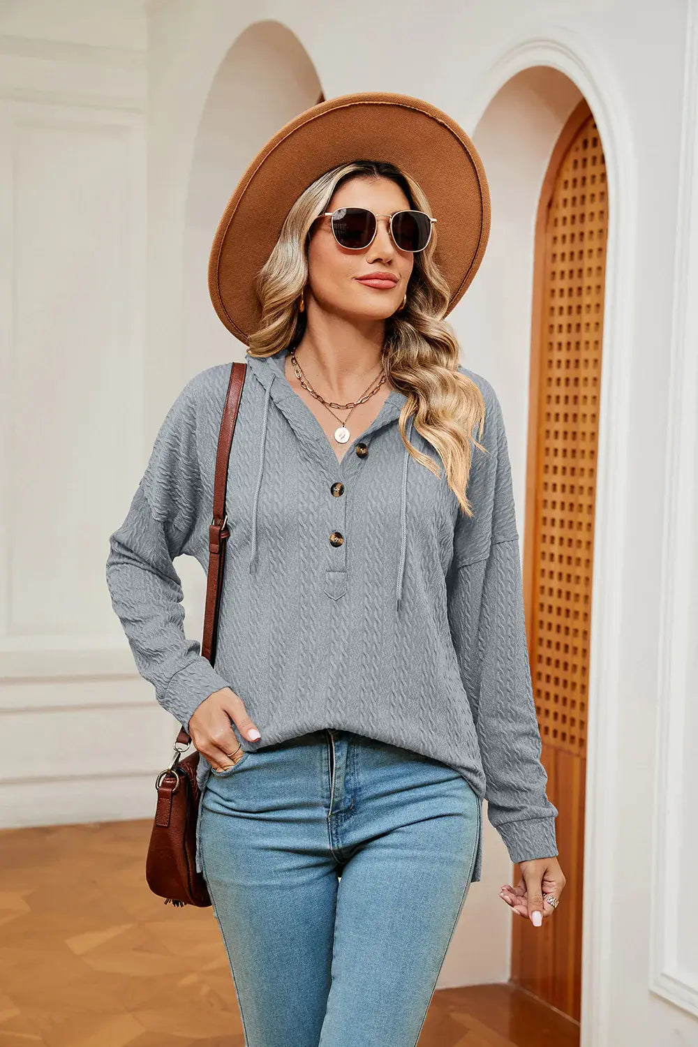 Half-Button Dropped Shoulder Hoodie - Trendsi - Flyclothing LLC