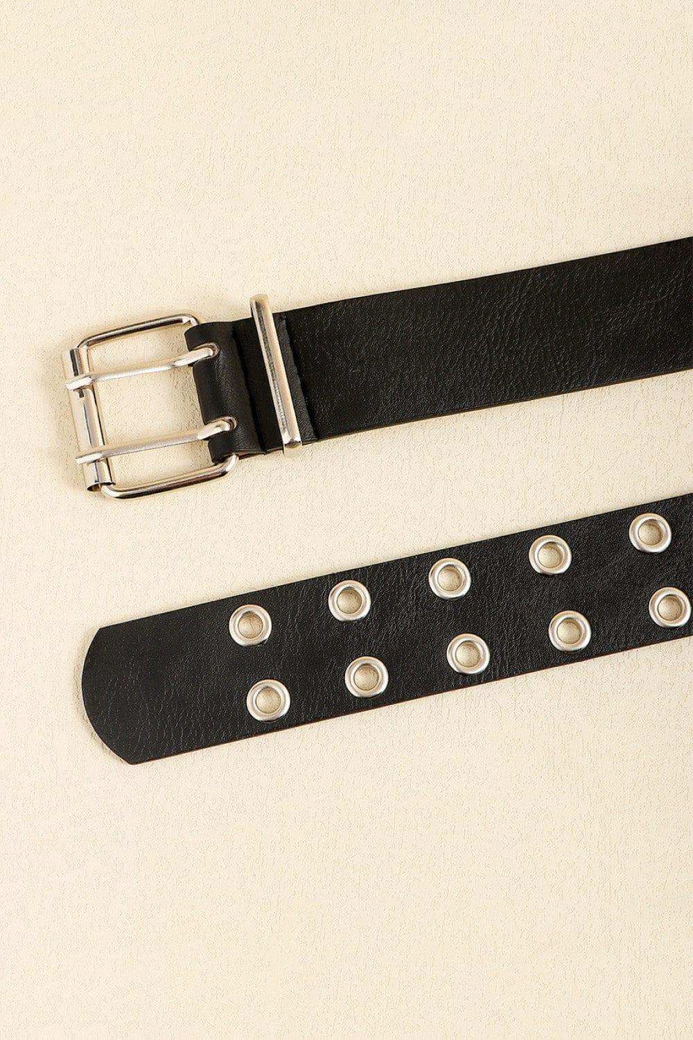 PU Leather Two Row Eyelet Belt - Trendsi - Flyclothing LLC