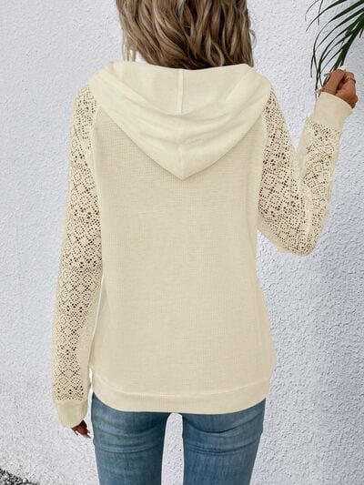 Waffle Knit Lace Kangaroo Pocket Hoodie Flyclothing LLC