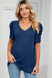 Heathered V-Neck Puff Sleeve T-Shirt - Trendsi - Flyclothing LLC