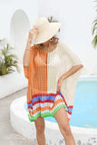 Contrast Scoop Neck Openwork Half Sleeve Cover Up - Trendsi - Flyclothing LLC