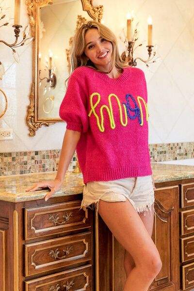 BiBi MOM Contrast Round Neck Sweater - Trendsi - Flyclothing LLC
