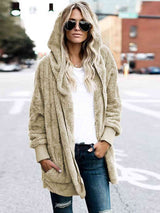 Teddy Hooded Jacket with Pockets - Trendsi - Flyclothing LLC