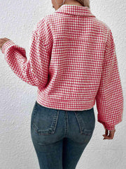 Houndstooth Collared Neck Button Up Jacket - Trendsi