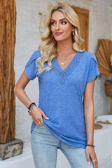 V-Neck Petal Sleeve T-Shirt - Trendsi - Flyclothing LLC
