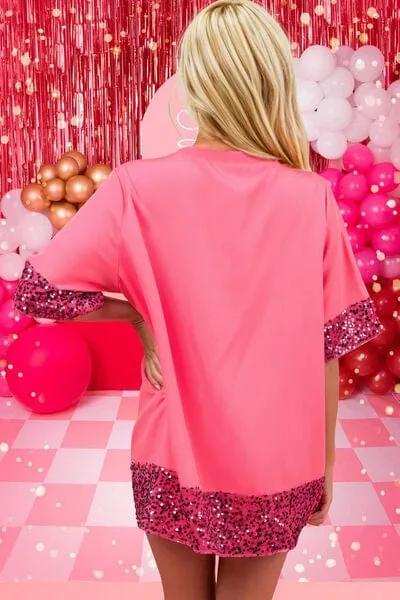 Candy Cane Sequin Half Sleeve T-Shirt - Trendsi - Flyclothing LLC