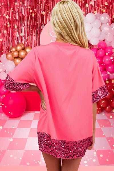 Candy Cane Sequin Half Sleeve T-Shirt - Trendsi