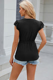 Eyelet Notched Cap Sleeve Blouse - Trendsi