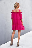 Cold-Shoulder Frill Trim Tiered Dress - Trendsi