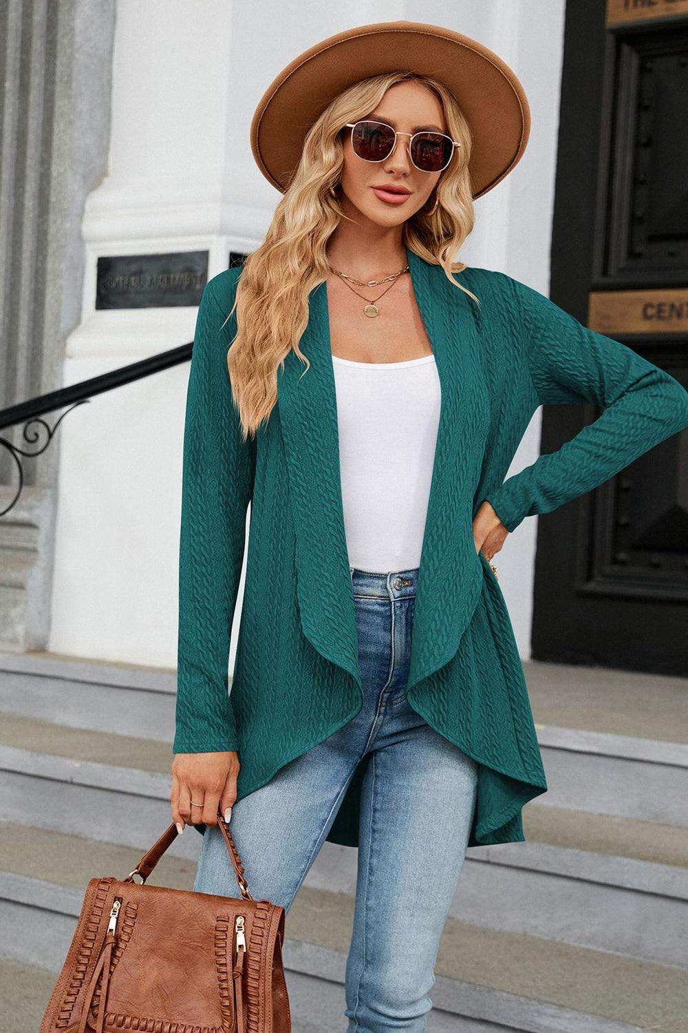 Open Front Long Sleeve Cardigan - Trendsi - Flyclothing LLC