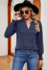 Notched Lantern Sleeve T-Shirt - Trendsi - Flyclothing LLC
