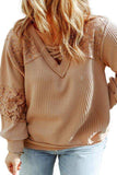 Plus Size Waffle -Knit V-Neck Long Sleeve Blouse - Trendsi - Flyclothing LLC