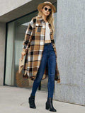 Plaid Pocketed Button Up Trench Coat - Trendsi - Flyclothing LLC