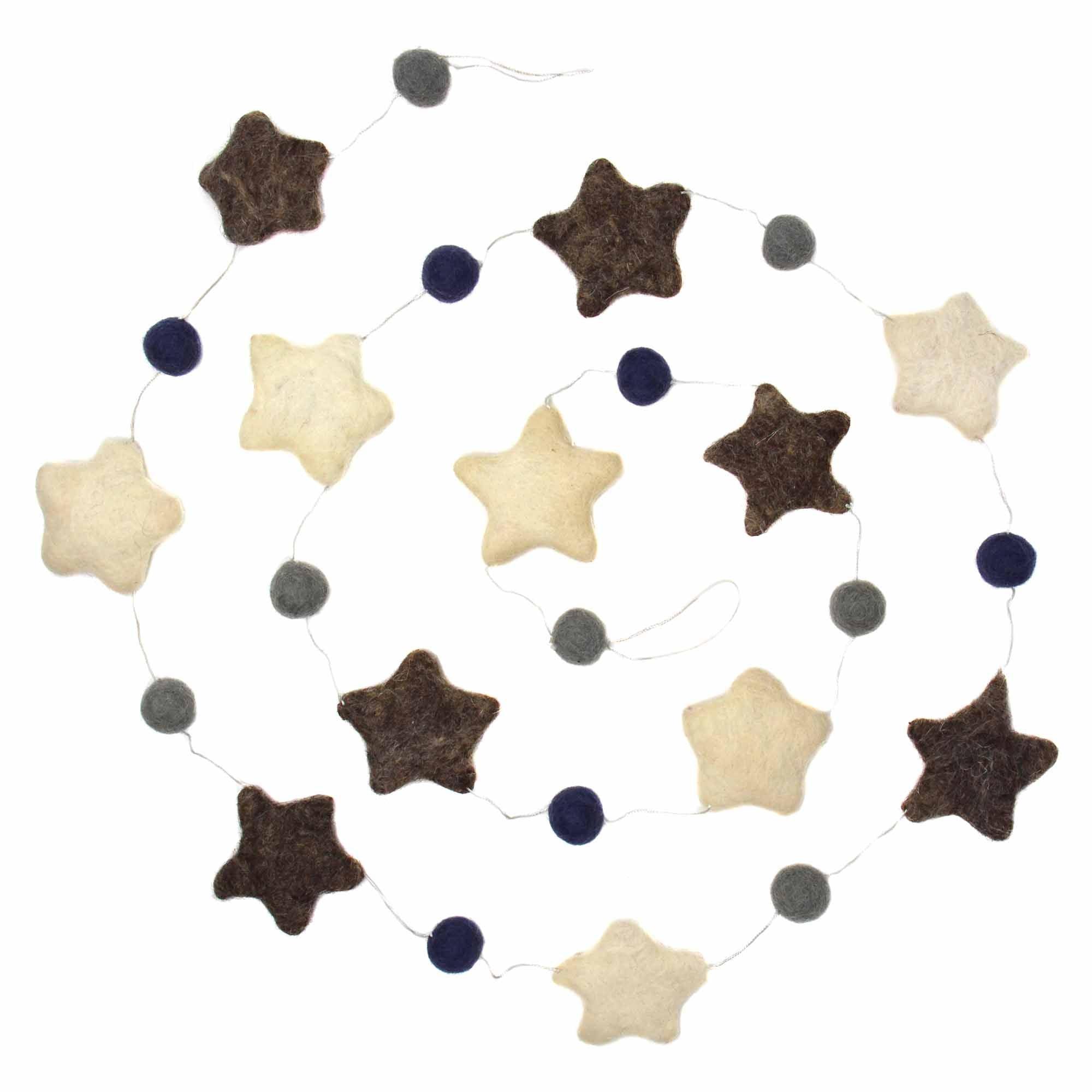 Hand Crafted Felt from Nepal: Stars Garland, Grey/Blue - Global Groove Direct