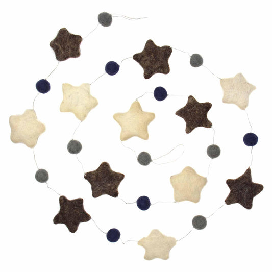 Hand Crafted Felt from Nepal: Stars Garland, Grey/Blue - Global Groove Direct