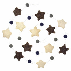 Hand Crafted Felt from Nepal: Stars Garland, Grey/Blue - Global Groove Direct