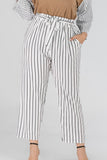 Full Size Striped Paperbag Waist Cropped Pants - Trendsi