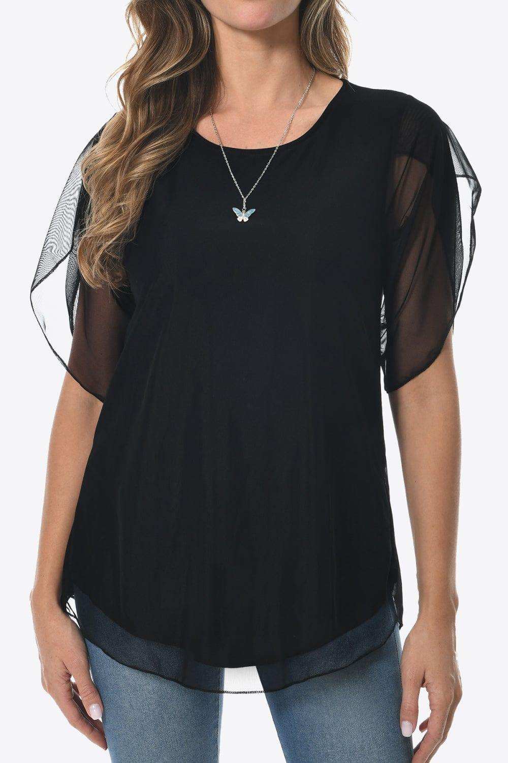 Round Neck Curved Hem Blouse - Trendsi - Flyclothing LLC