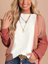 Color Block Ribbed Long Sleeve T-Shirt - Trendsi - Flyclothing LLC