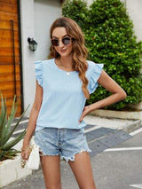 Plaid Ruffled Round Neck Cap Sleeve T-Shirt - Trendsi - Flyclothing LLC