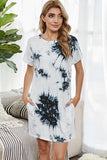 Tie-Dye Round Neck Tee Dress with Pockets - Flyclothing LLC