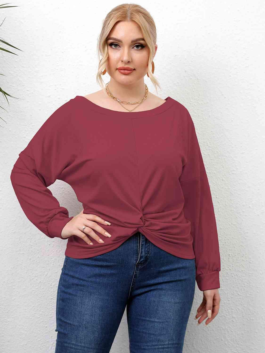 Plus Size Twisted Drop Shoulder T-Shirt - Trendsi - Flyclothing LLC