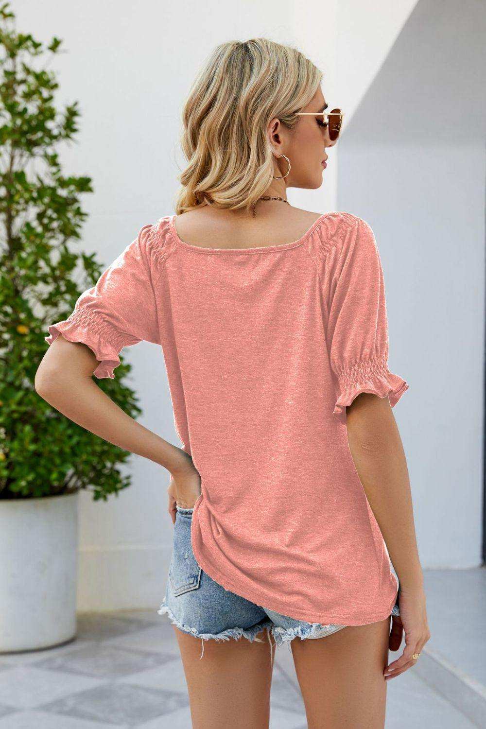 Short Flounce Sleeve Top - Trendsi - Flyclothing LLC