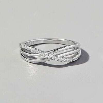 Crisscross Inlaid Zircon 925 Sterling Silver Ring - Trendsi - Flyclothing LLC