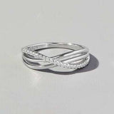 Crisscross Inlaid Zircon 925 Sterling Silver Ring - Trendsi - Flyclothing LLC