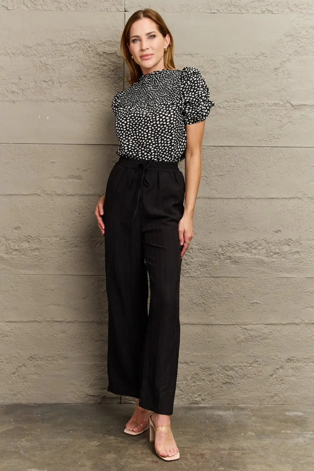 Printed Round Neck Puff Sleeve Blouse - Trendsi - Flyclothing LLC
