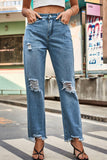 Distresssed Buttoned Loose Fit Jeans - Trendsi