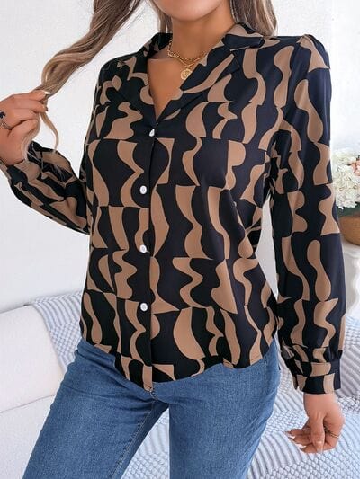 Printed Button Up Long Sleeve Shirt - Trendsi
